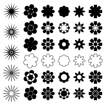 Black different geometric flowers shape pattern