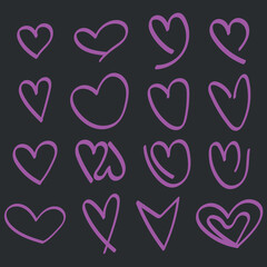 Different neon pink heart templates with dark background