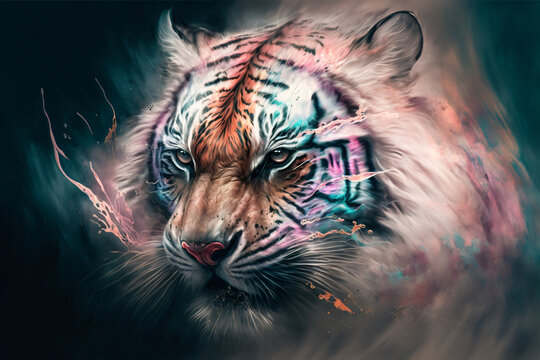 tiger painting in pastel colours