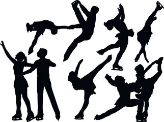 Fototapeta Figure skater silhouette in different poses on the ice. 
Ice dancers perform difficult tricks. obraz