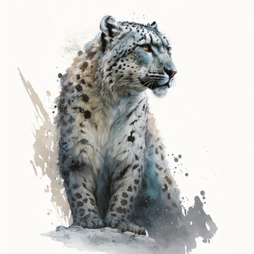 Ink painting of a snow leopard