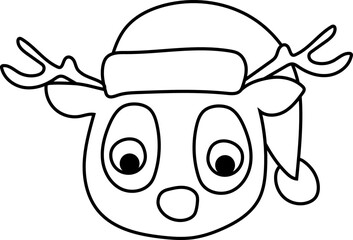 outline of a deer head in a Christmas hat on a white background