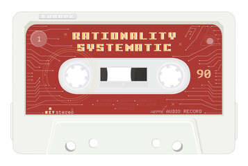 Retro music audio cassette. Realistic vector illustration on isolated white background. Vintage analog tape cassette stylization.