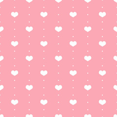 Cute baby vector seamless pattern with hearts and dots. Pink romantic background. Stock illustration - 554294402