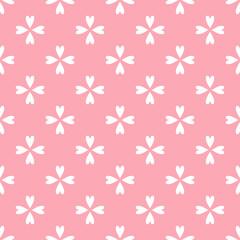 Cute pink vector seamless pattern with floral ornament. Small hearts composition background. Stock illustration - 554294417