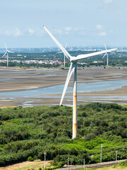 Wind power systems at Houlong Cape of Good Hope Scenic Area in Miaoli, Taiwan.