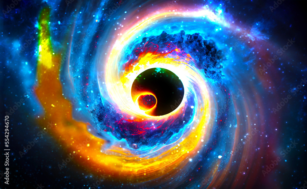 Wall mural visualization of black hole in space, generative ai illustration