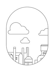 Flat drawing illustration on white background, clouds in the sky with building 