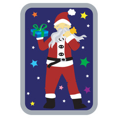 happy santa claus carrying a gift