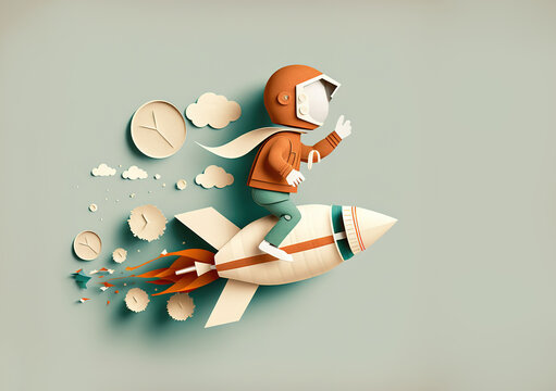 kid riding a space rocket, Ai generative illustration