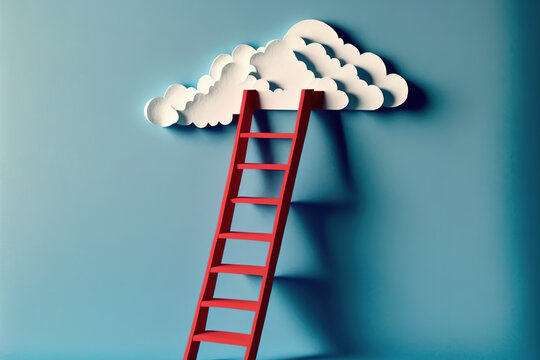 Red Ladder Reaching The Clouds