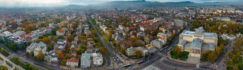 Aerial view around the city Budapest in Hungary on a sunny day in autumn.	
