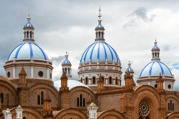 Domes of the New Cathedral, Cuenca, Ecuador. - obrazy, fototapety, plakaty