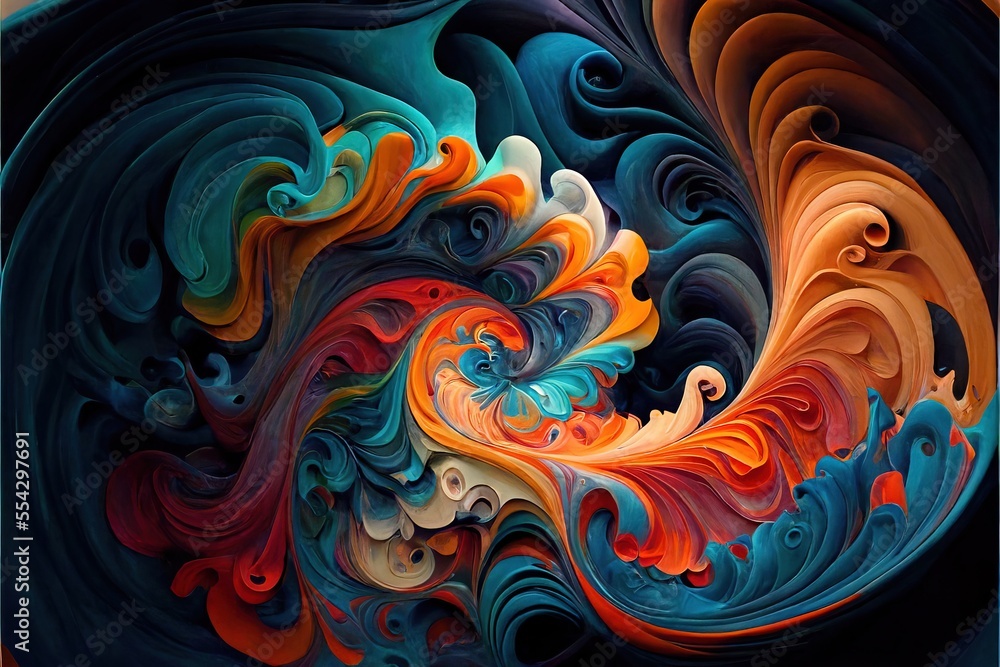 Aufkleber a colorful abstract painting with a black background and a gold border around it and a blue backgrou