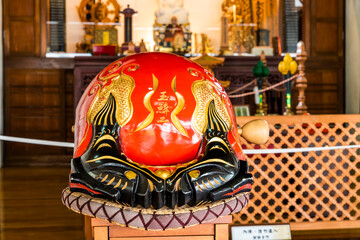 Close-up of wooden fish in Chi-An Chinghisu temple in Hualien, Taiwan.