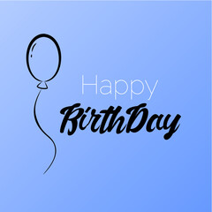 Square background happy birthday,blue color, ball.Minimalism