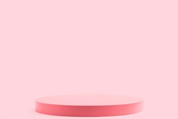 Empty round pink platform podium on pink background.