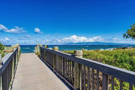 View of the ocean from walkway to Kaanapali Beach; Maui, Hawaii, United States of America