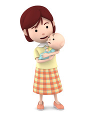 Young mother holds new born baby. 3D illustration