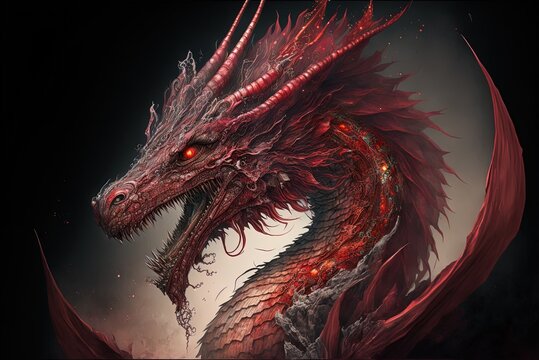Design featuring a massive red dragon. Generative AI