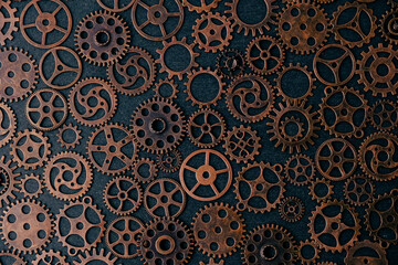 Background with metal, various, copper gears.