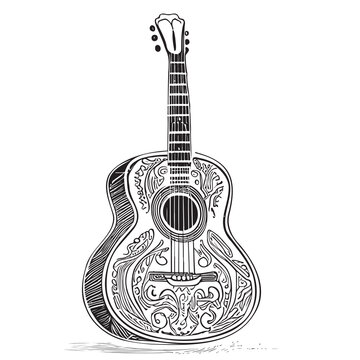 Retro guitar sketch hand drawn vintage musical instrument Vector illustration