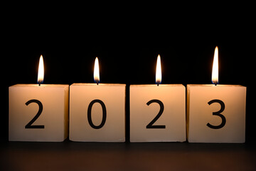 Candles with 2022 numbers. Concept of Happy new year