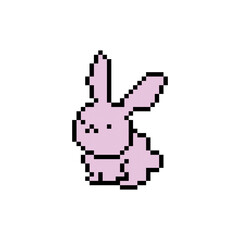 Rabbit vector illustration in pixel art, animal flat design.