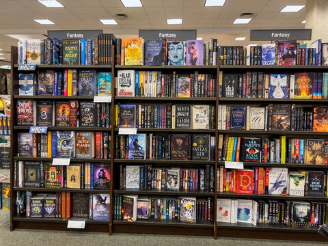 Woodinville, WA USA - circa November 2022: Wide view of books for sale inside a Barnes and Noble store.