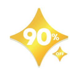 90% off. Golden star special offer tag. Vector illustration price discount. Campaign for retail, store