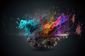 Explosion of acrylic colors in combination with water