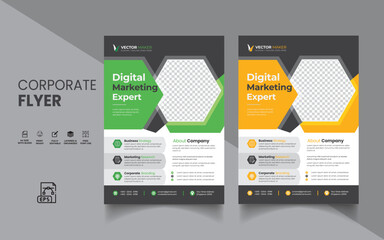 Corporate Flyer Green and Yellow color  Modern and Creative Corporate Flyer Template Design 