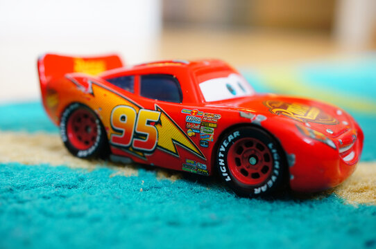 POZNAN, POLAND - Sep 02, 2020: Lightning McQueen toy model car