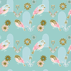 Bird Blossom Vector Repeat Pattern Print Background