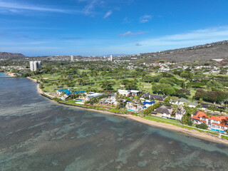 Naklejka na ściany i meble Aerial view of Kahala and the Pacific Ocean, Honolulu, Hawaii. USA