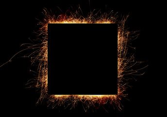 Sparkles square frame on a black background