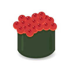 Sushi with Red caviar. Sushi roll japanese food in restaurant isolated on white background. 