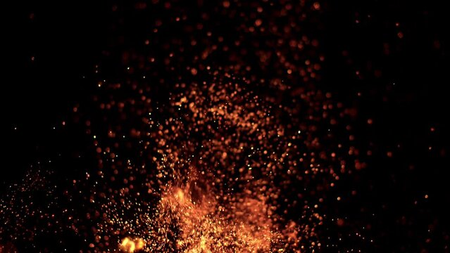Super Slow Motion of Fire With Sparks Isolated on Black Background. Filmed on High Speed Cinema Camera, 1000fps.