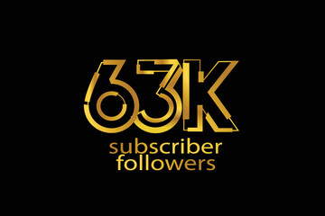 63K, 63.000 subscribers or followers blocks style with gold color on black background for social media and internet-vector