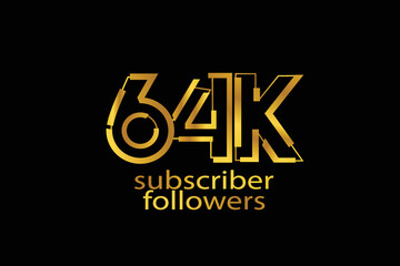 64K, 64.000 subscribers or followers blocks style with gold color on black background for social media and internet-vector