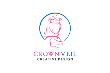 Hijab muslimah logo, boutique, beauty hijab fashion with hand drawn hijab queen crown concept