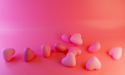 Background with pink hearts 3d illustration.