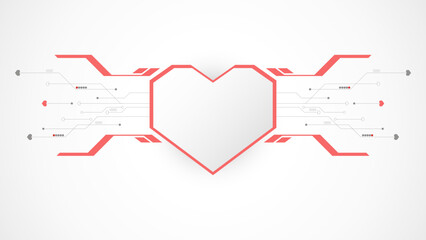 white red heart technology valentine background abstract. technology with line ,digital, heart, dot, hi-tech, valentine concept , vector. heart technological for valentine day, background, web banner.