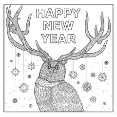 owl happy new year coloring page