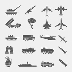 vector icons set army war transport military weapon 