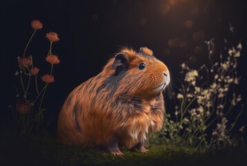 illustration of guinea pig in nature background