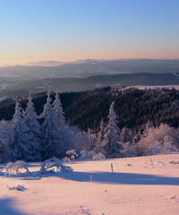 winter mountains scenery, awesome sunset landscape, Carpathian mountains, Ukraine, Europe	