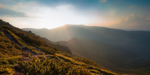 wesome sunset landscape, beautiful morning background in the mountains, Carpathian mountains,...