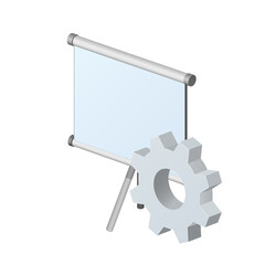 Projection screen or painting canvas with gear icon Settings icon or instruction