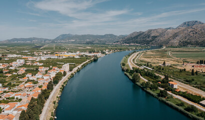 Fototapeta na wymiar Aerial view of amazing the Neretva valley. Opuzen, Croatia
